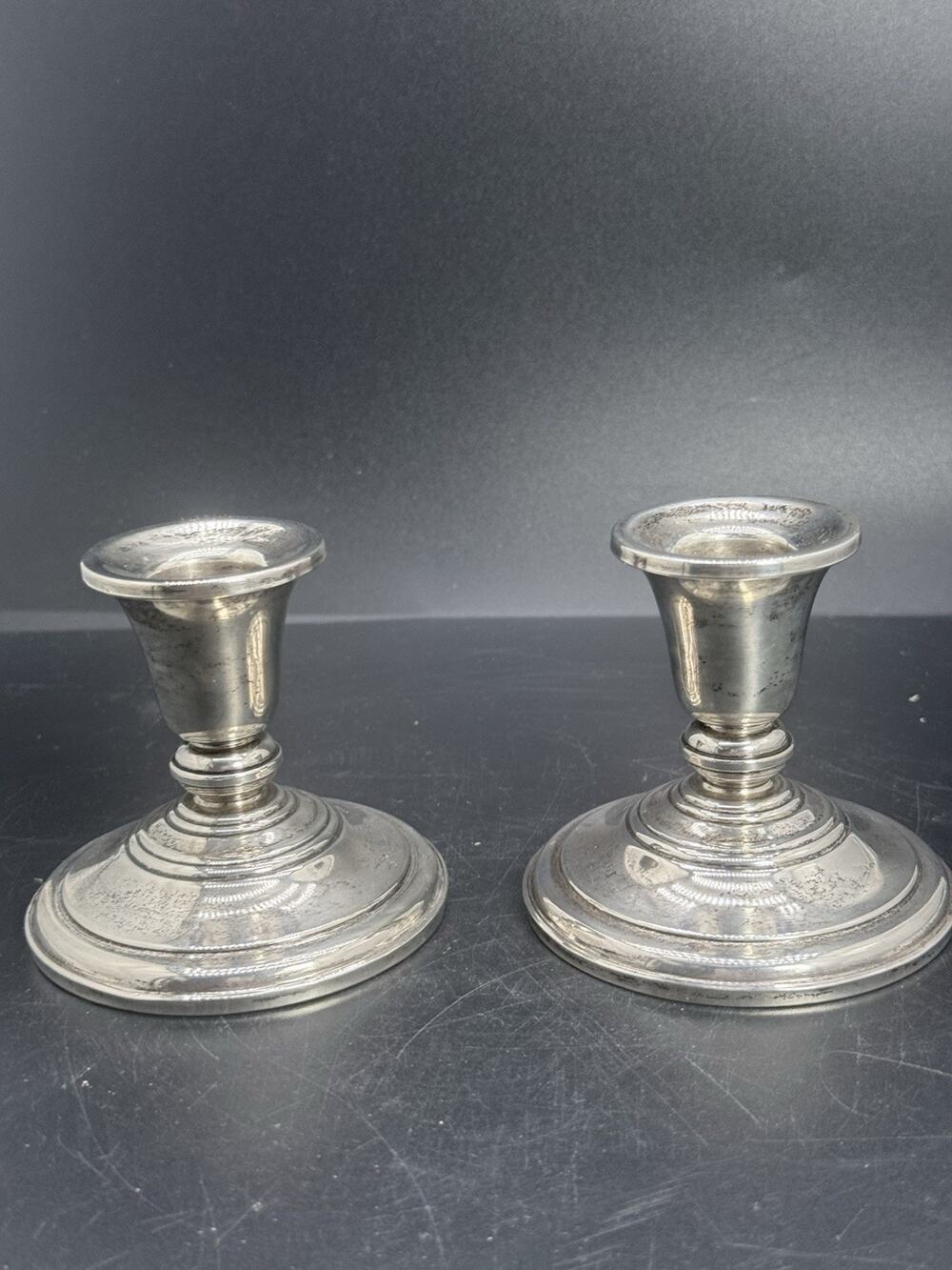 Pair of Frank M. Whiting Weighted Sterling Silver Candlesticks Holders 3.5"